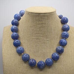 Hong Kong Marbled Blue Acrylic Chunky Necklace